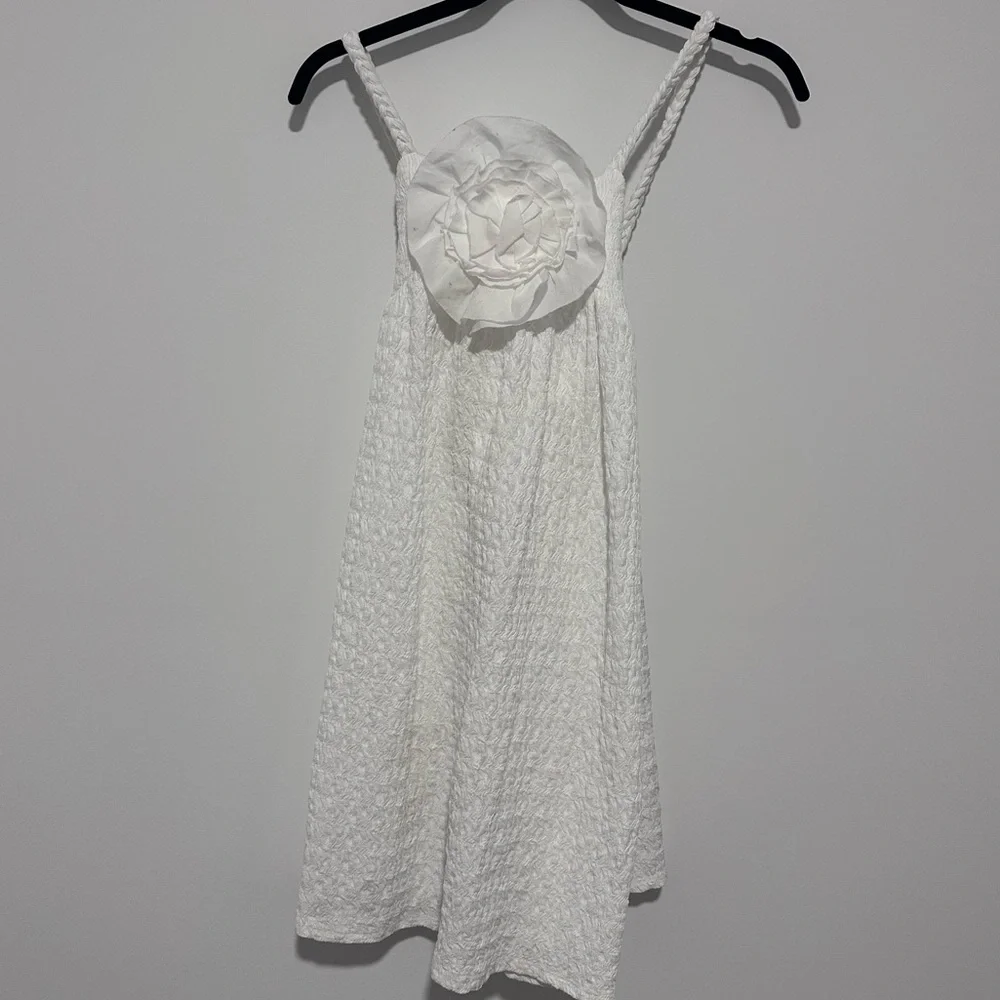 Zara Kids Girl Textured Floral Appliqué Dress - White - Picture 3 of 9
